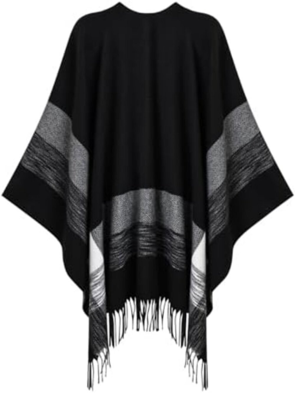 Cozy Plaid Fringe Poncho Shawl Wrap - Elegant Soft Blanket Scarf for Fall/Winter - Picture 3 of 5